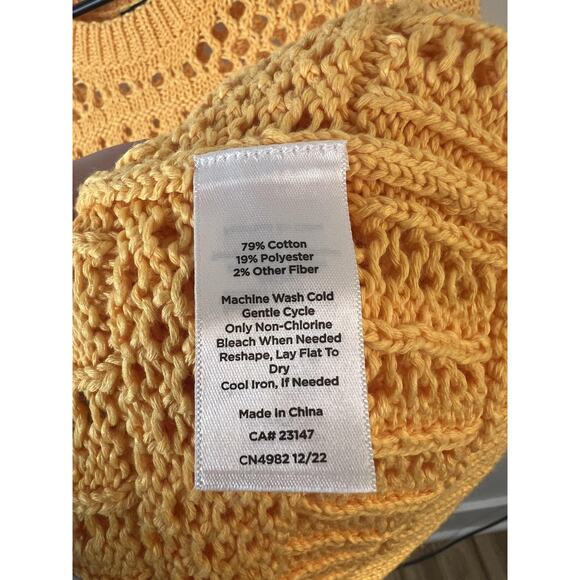 Talbots Sweater Womens Petite Medium Yellow Sleeveless Open Knit Crochet Shell - Picture 3 of 5
